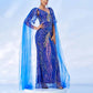 Royal Blue Prom Dress with Cape Sleeves Sequined Long Maxi Dress