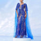 Royal Blue Prom Dress with Cape Sleeves Sequined Long Maxi Dress