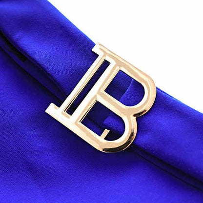Women's Golden Lion Buttons Royal Blue Skirts Blazer Suit Jacket + High Waist Skirts Belt Suit
