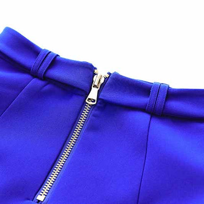 Women's Golden Lion Buttons Royal Blue Skirts Blazer Suit Jacket + High Waist Skirts Belt Suit