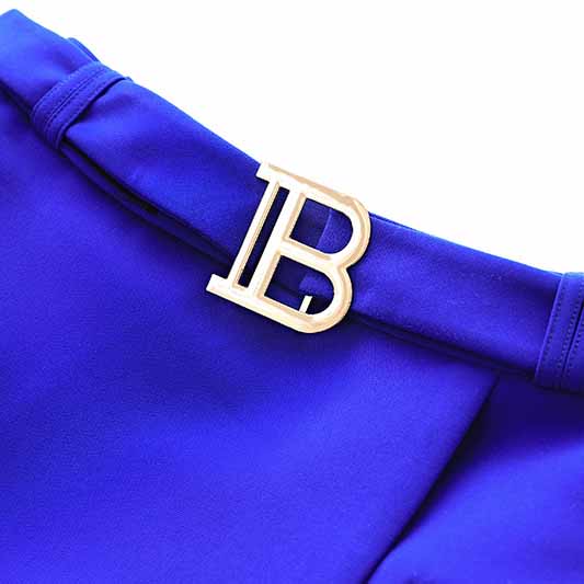 Women's Golden Lion Buttons Royal Blue Skirts Blazer Suit Jacket + High Waist Skirts Belt Suit