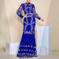 Lantern Sleeve Stand Collar Sequin Dress Royal Blue Prom Dress