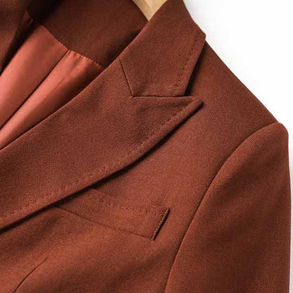 One Button Rust Brown Pantsuit Fitted Blazer + Mid-High Rise Trousers Pantsuit Suit Formal Wear
