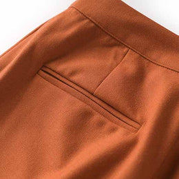 One Button Rust Orange Pantsuit Formal Suit Mid-High Rise Trousers Sui ...