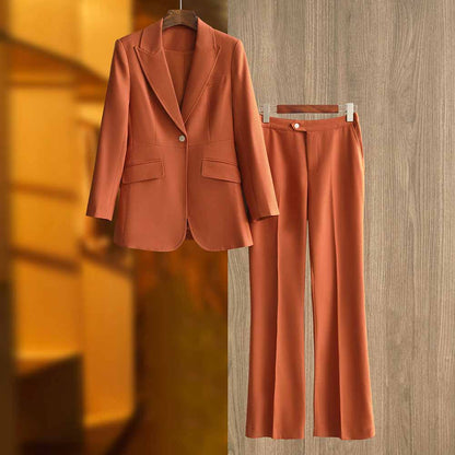 One Button Rust Orange Pantsuit Formal Suit Mid-High Rise Trousers Suit 2 Pieces Pantsuit