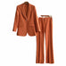One Button Rust Orange Pantsuit Formal Suit Mid-High Rise Trousers Sui ...