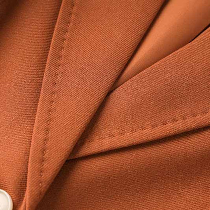 One Button Rust Orange Pantsuit Formal Suit Mid-High Rise Trousers Suit 2 Pieces Pantsuit