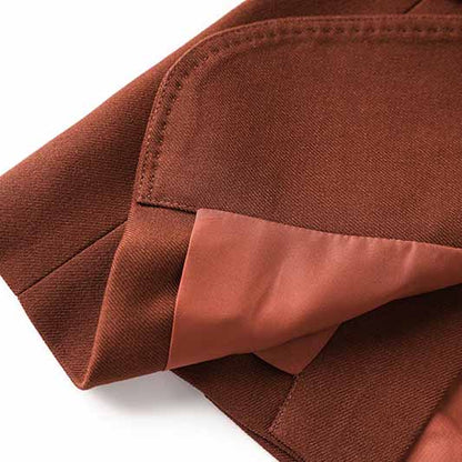 One Button Rust Brown Pantsuit Fitted Blazer + Mid-High Rise Trousers Pantsuit Suit Formal Wear