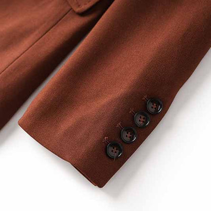 One Button Rust Brown Pantsuit Fitted Blazer + Mid-High Rise Trousers Pantsuit Suit Formal Wear