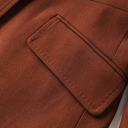 One Button Rust Brown Pantsuit Fitted Blazer + Mid-High Rise Trousers Pantsuit Suit Formal Wear