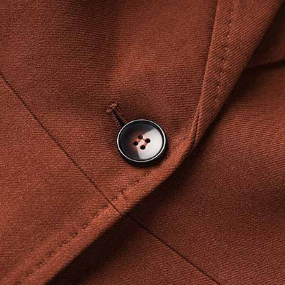 One Button Rust Brown Pantsuit Fitted Blazer + Mid-High Rise Trousers Pantsuit Suit Formal Wear