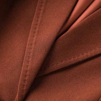 One Button Rust Brown Pantsuit Fitted Blazer + Mid-High Rise Trousers Pantsuit Suit Formal Wear