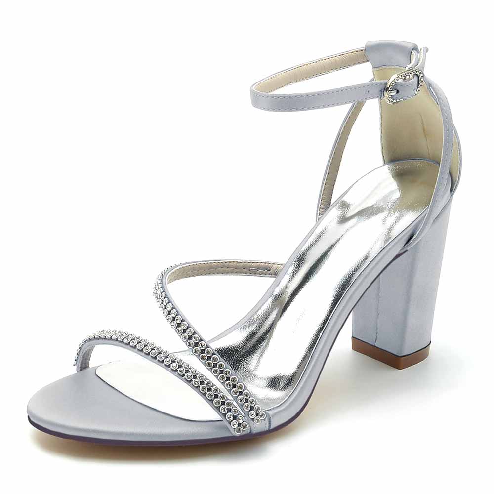 Women Ankle Strap Pump Beaded Chunky Wedding Prom Sandals