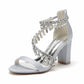 Women Beaded Ankle-Strp Pump Chunky Wedding Prom Sandals