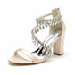 Women Beaded Ankle-Strp Pump Chunky Wedding Prom Sandals