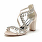 Bridal Rhinestones Heels X-Strap Chunky Sandals Prom Block Heel Shoes