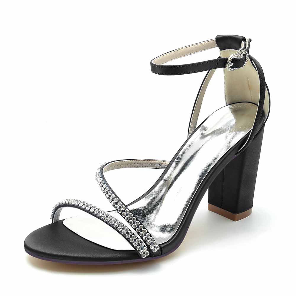 Women Ankle Strap Pump Beaded Chunky Wedding Prom Sandals