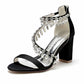 Women Beaded Ankle-Strp Pump Chunky Wedding Prom Sandals