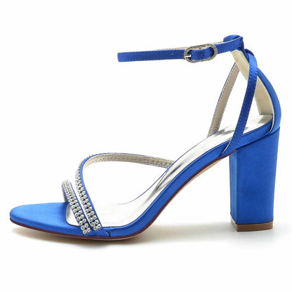 Women Ankle Strap Pump Beaded Chunky Wedding Prom Sandals