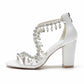 Bridal Rhinestones Heels X-Strap Chunky Sandals Prom Block Heel Shoes