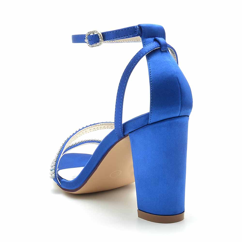 Women Ankle Strap Pump Beaded Chunky Wedding Prom Sandals