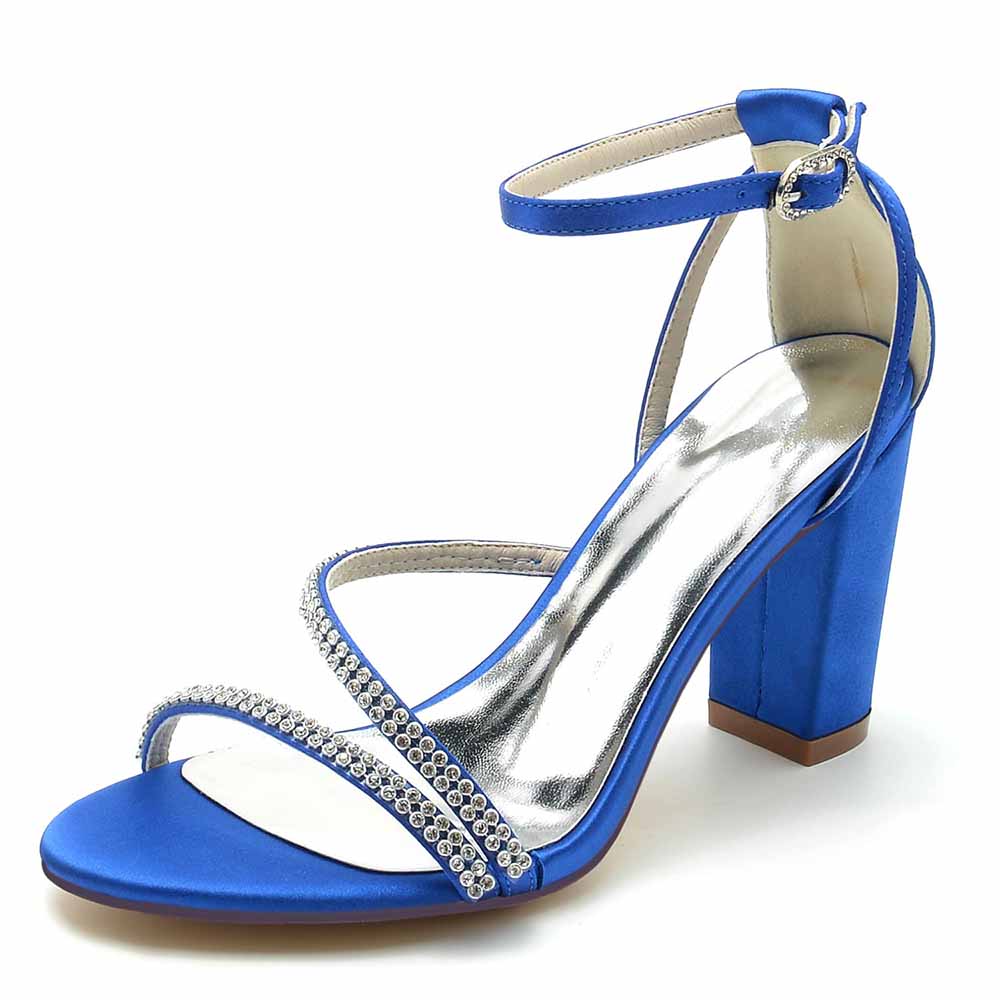 Women Ankle Strap Pump Beaded Chunky Wedding Prom Sandals