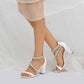 Women Beaded Ankle-Strp Pump Chunky Wedding Prom Sandals