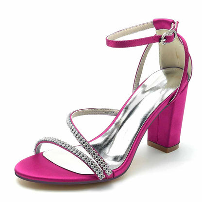 Women Ankle Strap Pump Beaded Chunky Wedding Prom Sandals