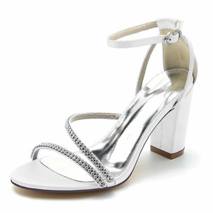 Women Ankle Strap Pump Beaded Chunky Wedding Prom Sandals