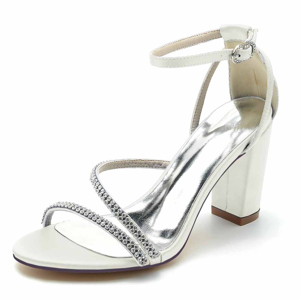 Women Ankle Strap Pump Beaded Chunky Wedding Prom Sandals