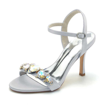 Elegant bridal rhinestone stiletto heels in silver with sparkling gems for weddings and special occasions
