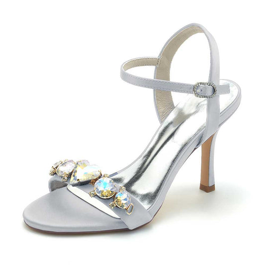Elegant bridal rhinestone stiletto heels in silver with sparkling gems for weddings and special occasions
