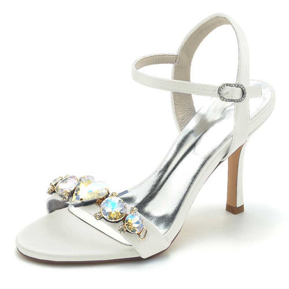 Elegant S&DCo. bridal rhinestone stiletto heels with gem embellishments and ankle strap