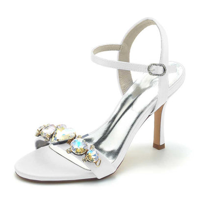 S&DCo. bridal rhinestone stiletto heels featuring a sparkling design and elegant ankle strap