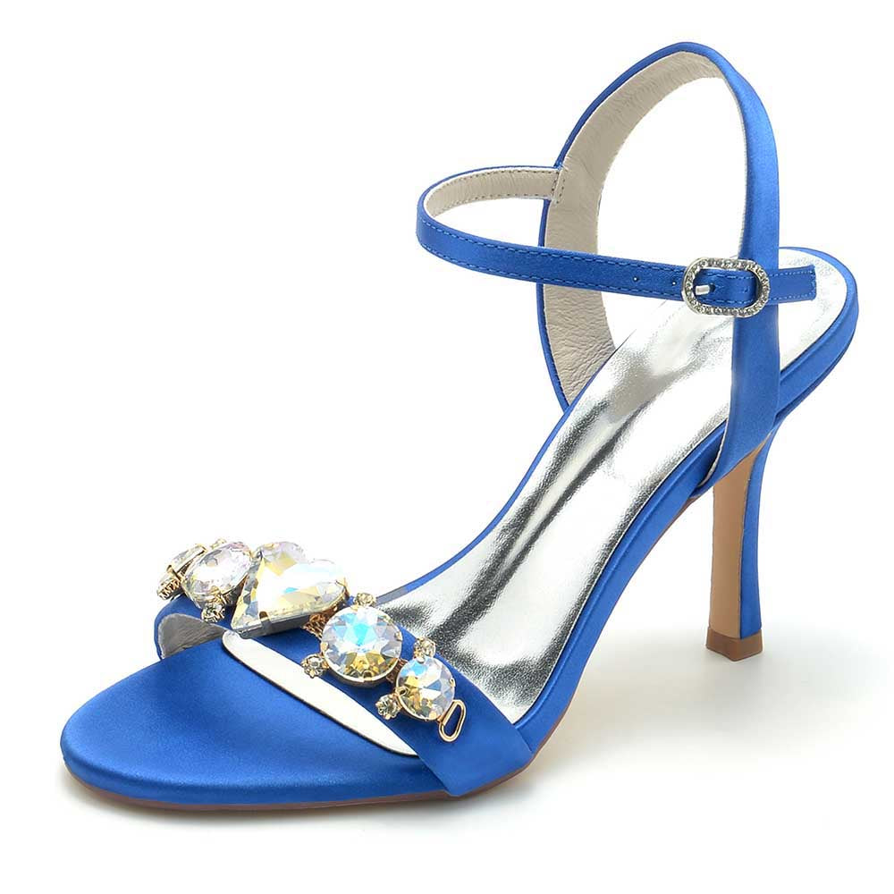 S&DCo. blue bridal rhinestone stiletto heels with sparkling gems and ankle strap