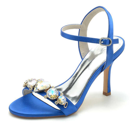 S&DCo. blue bridal rhinestone stiletto heels with sparkling gems and ankle strap