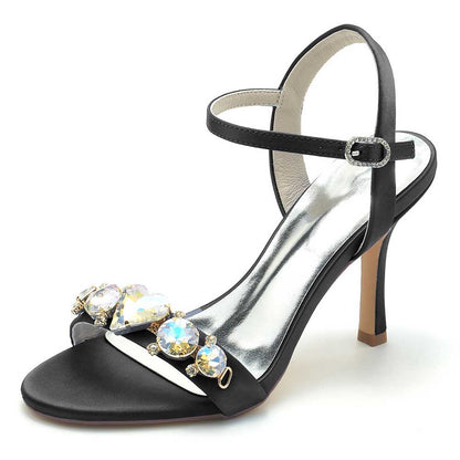 Elegant S&DCo. bridal rhinestone stiletto heels in black with sparkling crystal embellishments