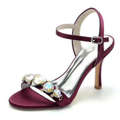 S&DCo. Bridal Rhinestone Stiletto Heels in Burgundy with Sparkling Gemstone Accents