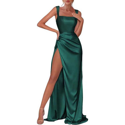 Satin Bridesmaid Dresses High Split Long Evening Dress Wedding Ball Gowns