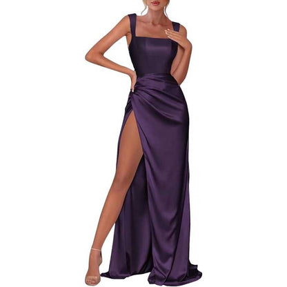 Satin Bridesmaid Dresses High Split Long Evening Dress Wedding Ball Gowns