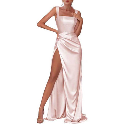 Satin Bridesmaid Dresses High Split Long Evening Dress Wedding Ball Gowns