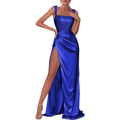 Satin Bridesmaid Dresses High Split Long Evening Dress Wedding Ball Gowns