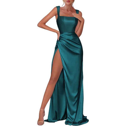 Satin Bridesmaid Dresses High Split Long Evening Dress Wedding Ball Gowns