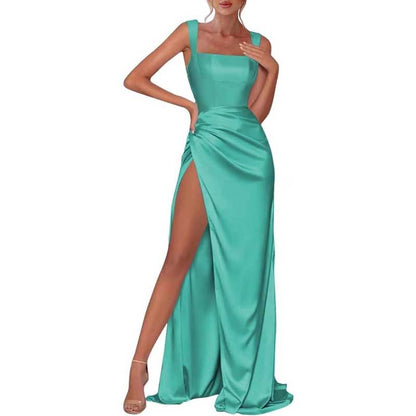 Satin Bridesmaid Dresses High Split Long Evening Dress Wedding Ball Gowns
