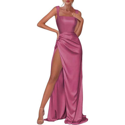 Satin Bridesmaid Dresses High Split Long Evening Dress Wedding Ball Gowns
