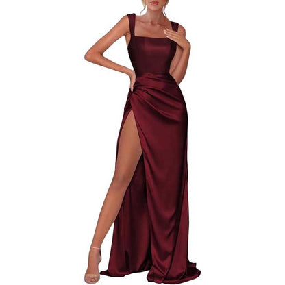 Satin Bridesmaid Dresses High Split Long Evening Dress Wedding Ball Gowns