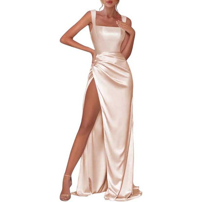 Satin Bridesmaid Dresses High Split Long Evening Dress Wedding Ball Gowns