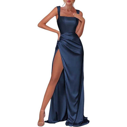 Satin Bridesmaid Dresses High Split Long Evening Dress Wedding Ball Gowns