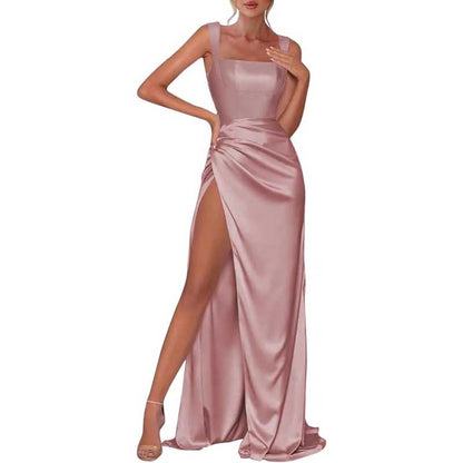 Satin Bridesmaid Dresses High Split Long Evening Dress Wedding Ball Gowns