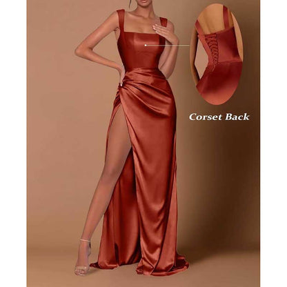 Satin Bridesmaid Dresses High Split Long Evening Dress Wedding Ball Gowns